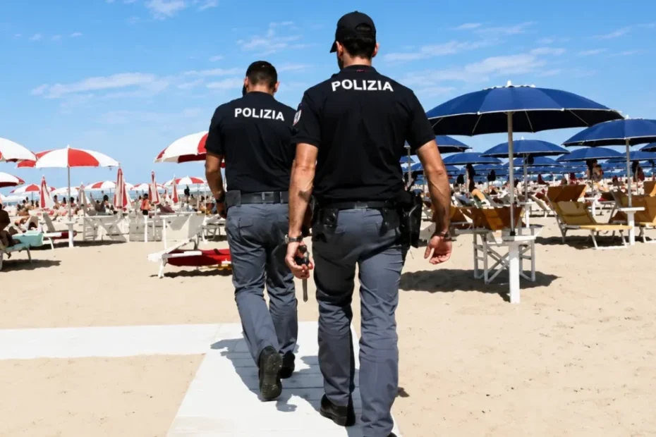 Spiaggia libera di San Benedetto del Tronto in una giornata estiva, a illustrare l'aggressione a una 22enne poi bloccata dai bagnanti intervenuti