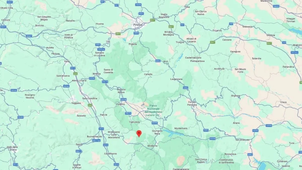 Mappa e area dell’epicentro tra Moliterno e Tramutola (Potenza)