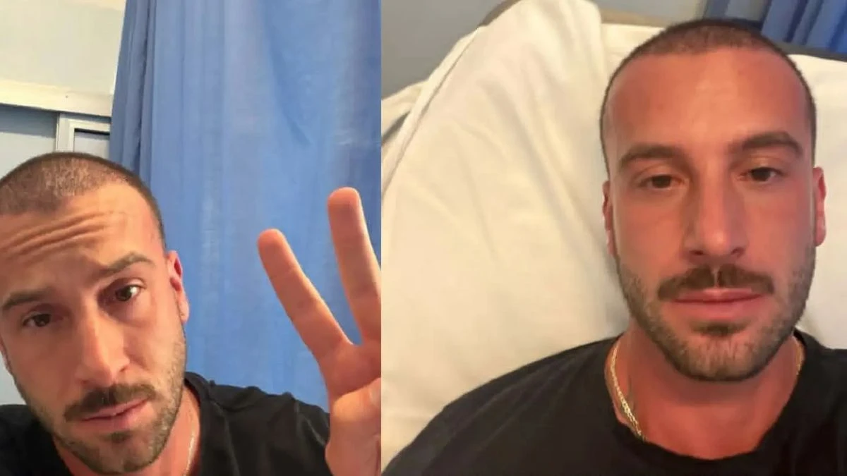 Andreas Muller con segni visibili della reazione allergica