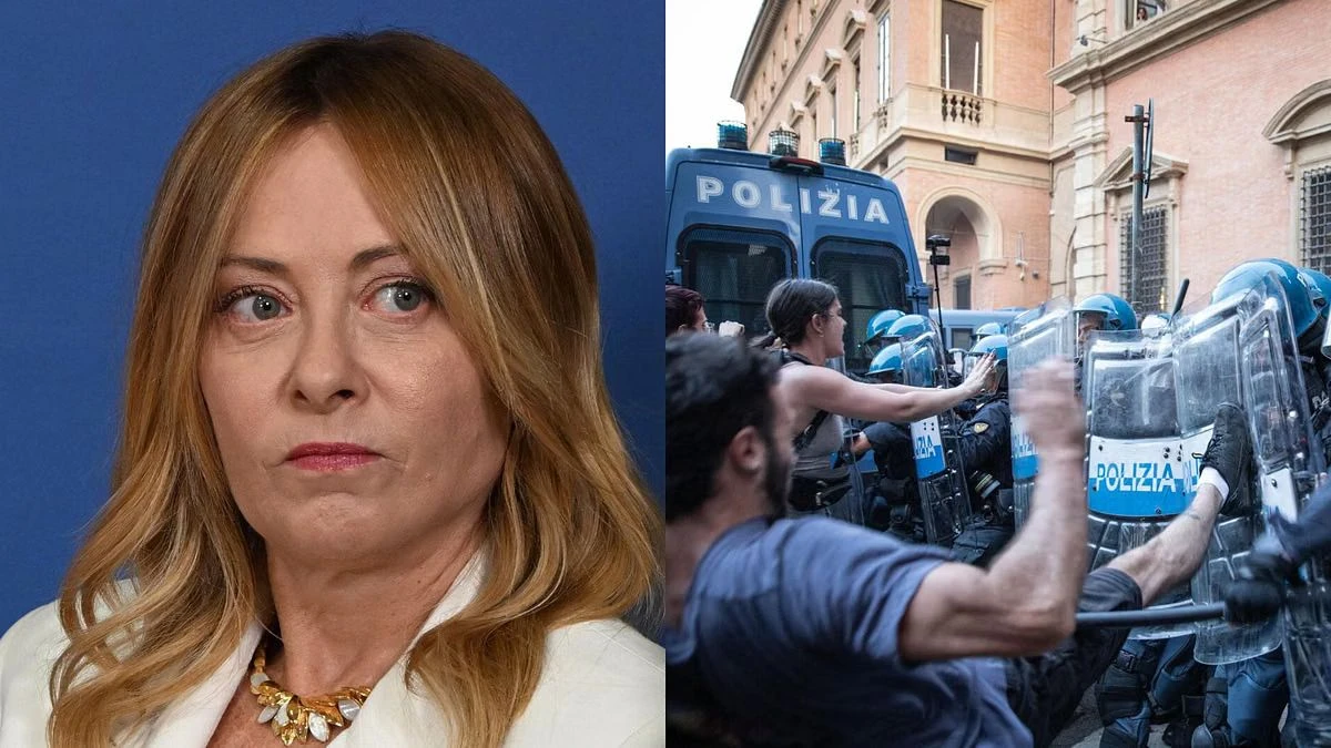 Intervento delle forze dell'ordine durante le tensioni nel centro di Bologna