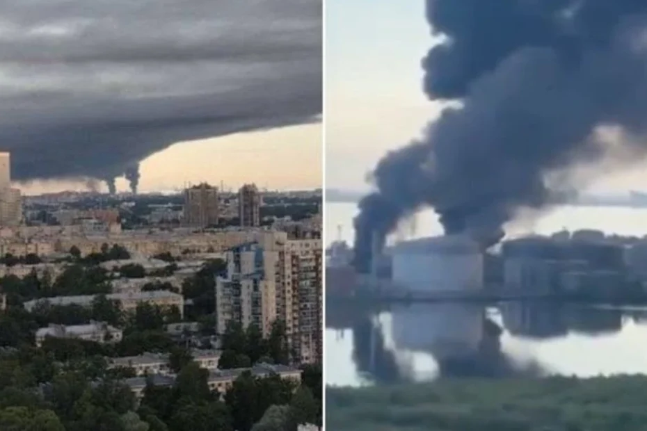 Droni ucraini e incendio dopo l