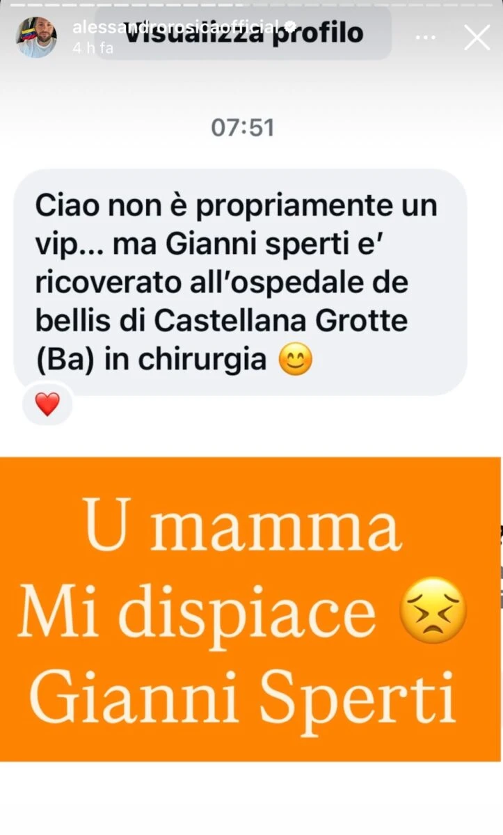 Gianni Sperti in un’immagine condivisa online